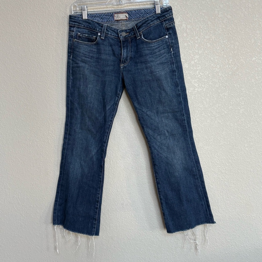 PAIGE Indigo Bootcut Jeans with Frayed Hem
